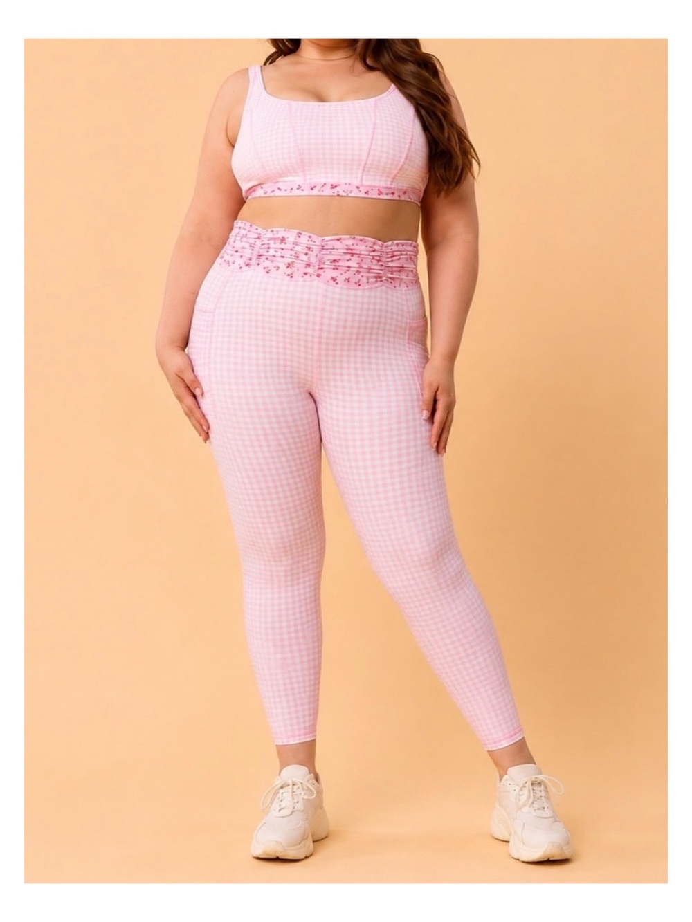 Blogilates Gingham Ruched Waist Leggings (Pink - 3X)